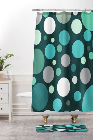 Sheila Wenzel-Ganny Polka DOT Green Blues Shower Curtain And Mat