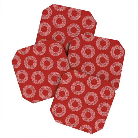 Sheila Wenzel-Ganny Red White Abstract Polka Dots Coaster Set