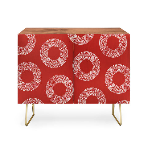 Sheila Wenzel-Ganny Red White Abstract Polka Dots Credenza