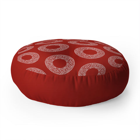 Sheila Wenzel-Ganny Red White Abstract Polka Dots Floor Pillow Round
