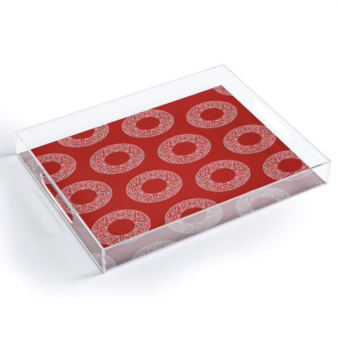 Sheila Wenzel-Ganny Red White Abstract Polka Dots Acrylic Tray