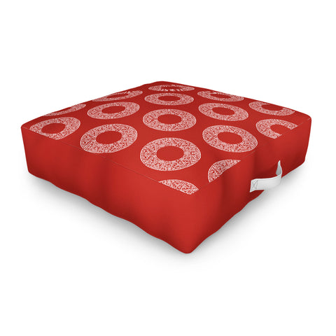 Sheila Wenzel-Ganny Red White Abstract Polka Dots Outdoor Floor Cushion