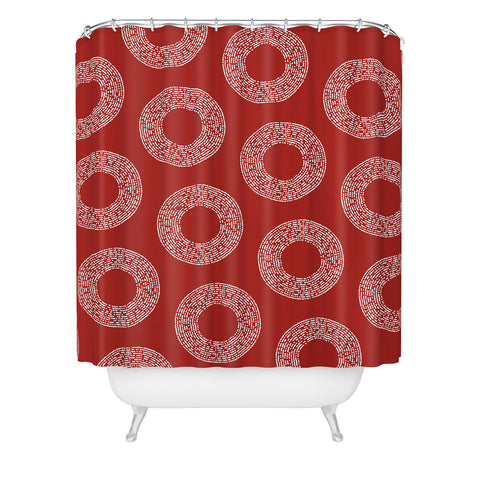 Sheila Wenzel-Ganny Red White Abstract Polka Dots Shower Curtain