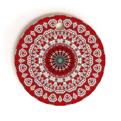 Sheila Wenzel-Ganny Red White Bohemian Mandala Cutting Board Round