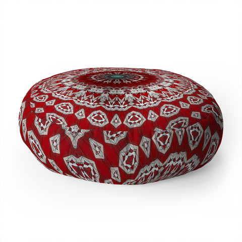 Sheila Wenzel-Ganny Red White Bohemian Mandala Floor Pillow Round