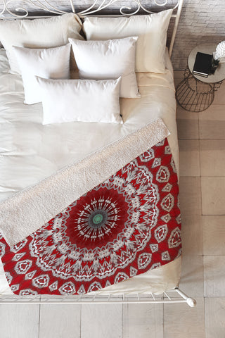 Sheila Wenzel-Ganny Red White Bohemian Mandala Fleece Throw Blanket