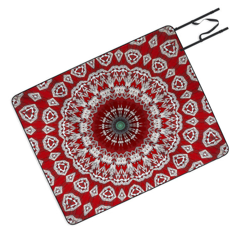 Sheila Wenzel-Ganny Red White Bohemian Mandala Picnic Blanket