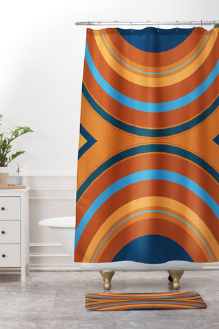 Sheila Wenzel-Ganny Retro Double Rainbow Shower Curtain And Mat