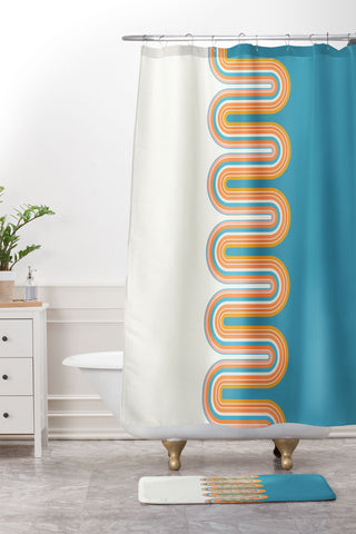 Sheila Wenzel-Ganny Retro Rainbow Wave Shower Curtain And Mat