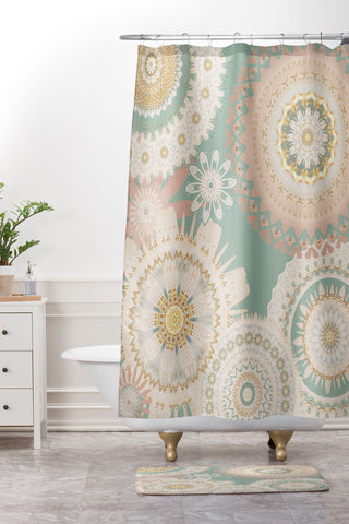 Sheila Wenzel-Ganny Rose Gold Mint Mandala Shower Curtain And Mat