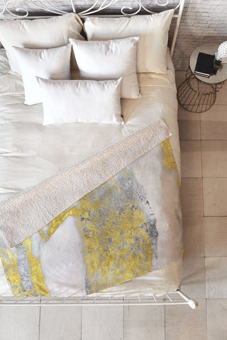 Sheila Wenzel-Ganny Silver and Gold Marble Design Fleece Throw Blanket