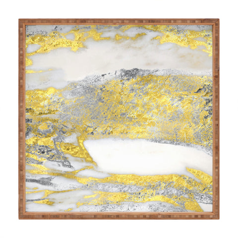 Sheila Wenzel-Ganny Silver and Gold Marble Design Square Tray