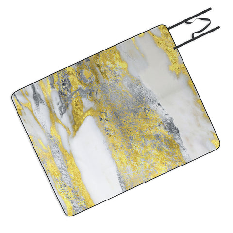 Sheila Wenzel-Ganny Silver and Gold Marble Design Picnic Blanket