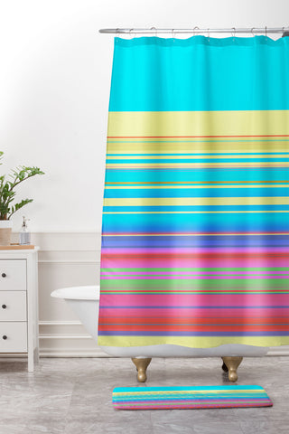 Sheila Wenzel-Ganny Summer Fun Stripes Shower Curtain And Mat