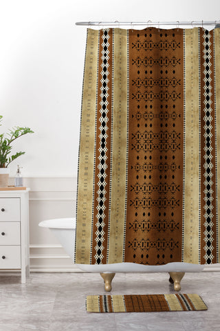 Sheila Wenzel-Ganny Tribal Brown Mud Cloth Shower Curtain And Mat
