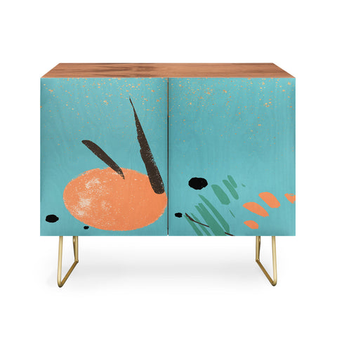 Sheila Wenzel-Ganny Turquoise Citrus Abstract Credenza