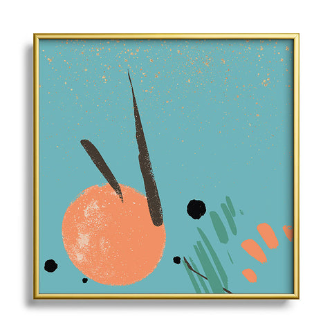 Sheila Wenzel-Ganny Turquoise Citrus Abstract Metal Square Framed Art Print