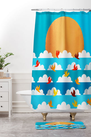 Showmemars Birds Flying High In The Sky Shower Curtain And Mat