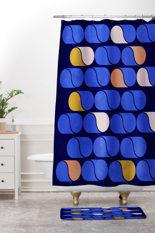 Showmemars Blue modern pattern Shower Curtain And Mat