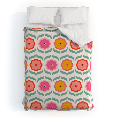 Showmemars Bright Retro Geometric Pattern Duvet Cover