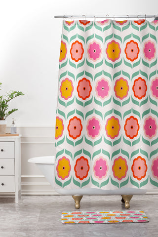 Showmemars Bright Retro Geometric Pattern Shower Curtain And Mat