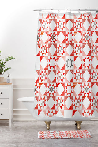 Showmemars Christmas Quilt pattern no1 Shower Curtain And Mat