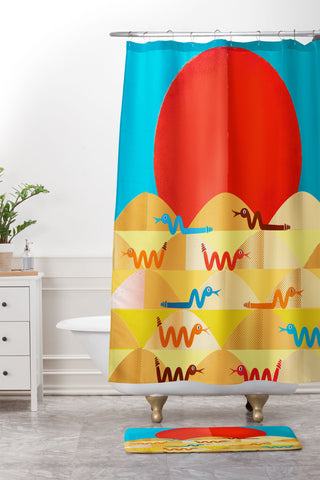 Showmemars Colorful Snakes On A Desert Shower Curtain And Mat