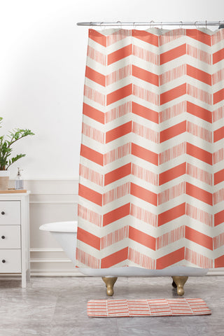 Showmemars coral lines pattern Shower Curtain And Mat