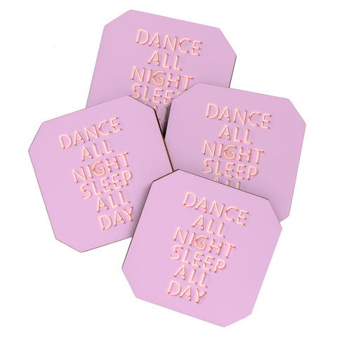 Showmemars DANCE ALL NIGHT pink neon Coaster Set