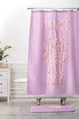 Showmemars DANCE ALL NIGHT pink neon Shower Curtain And Mat