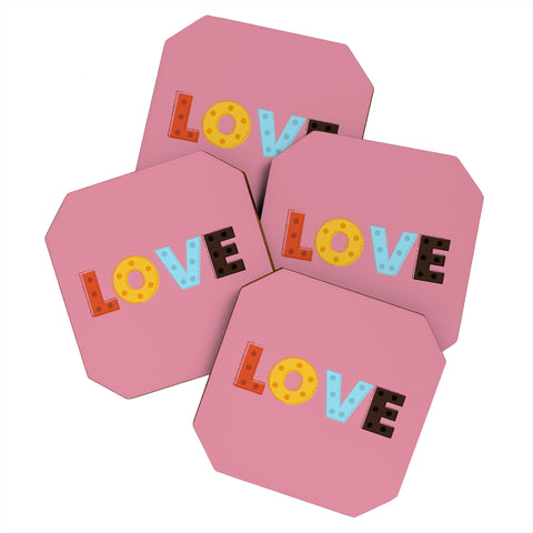 Showmemars happy LOVE typography Coaster Set