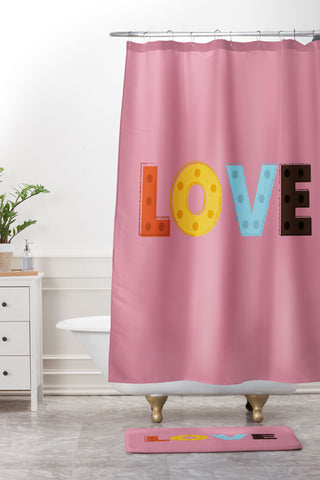 Showmemars happy LOVE typography Shower Curtain And Mat