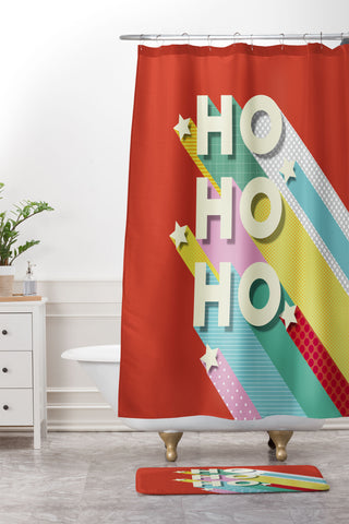 Showmemars Ho Ho Ho Christmas typography Shower Curtain And Mat