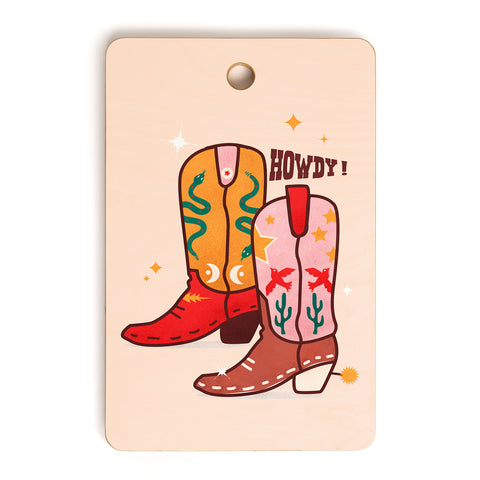 Showmemars Howdy Cowboy Boots Cutting Board Rectangle