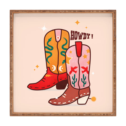 Showmemars Howdy Cowboy Boots Square Tray