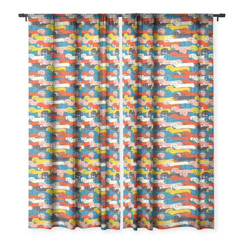 Showmemars Long dogs pattern Sheer Window Curtain