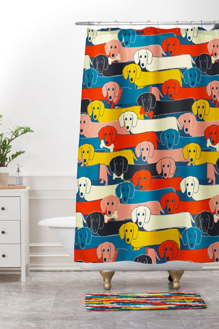 Showmemars Long dogs pattern Shower Curtain And Mat