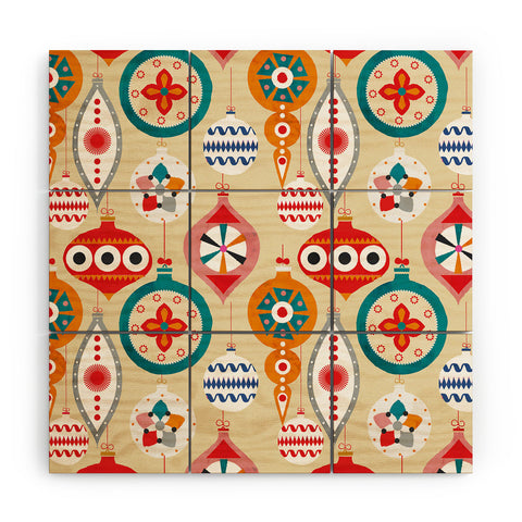 Showmemars Retro christmas ornaments pattern Wood Wall Mural