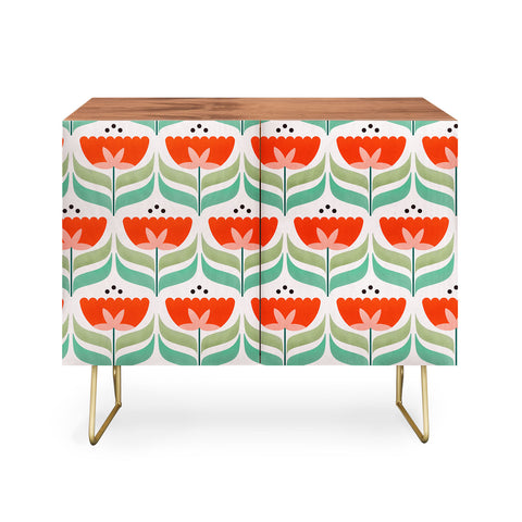 Showmemars Retro Tulips Pattern Credenza