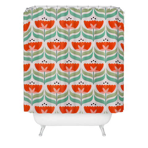 Showmemars Retro Tulips Pattern Shower Curtain