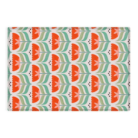 Showmemars Retro Tulips Pattern Outdoor Rug