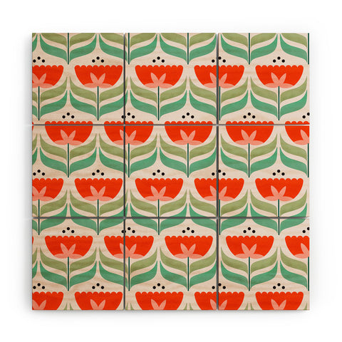 Showmemars Retro Tulips Pattern Wood Wall Mural