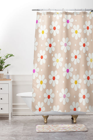 Showmemars Seventies Daisies Pattern Shower Curtain And Mat