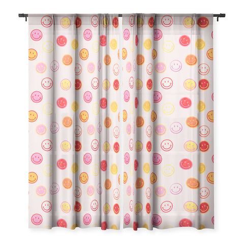 Showmemars Smiling Faces Pattern Sheer Window Curtain