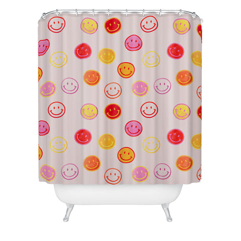 Showmemars Smiling Faces Pattern Shower Curtain
