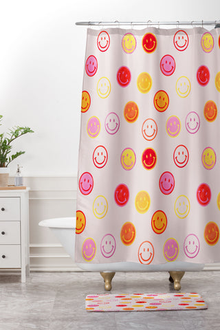 Showmemars Smiling Faces Pattern Shower Curtain And Mat