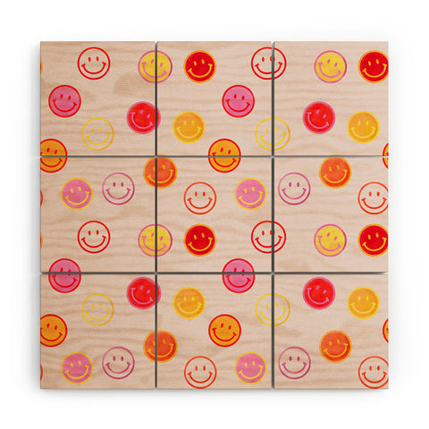 Showmemars Smiling Faces Pattern Wood Wall Mural