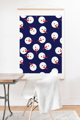 Showmemars Snowmen pattern on dark Art Print And Hanger