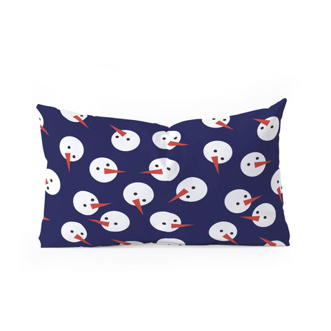 Showmemars Snowmen pattern on dark Oblong Throw Pillow