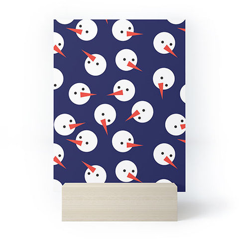 Showmemars Snowmen pattern on dark Mini Art Print
